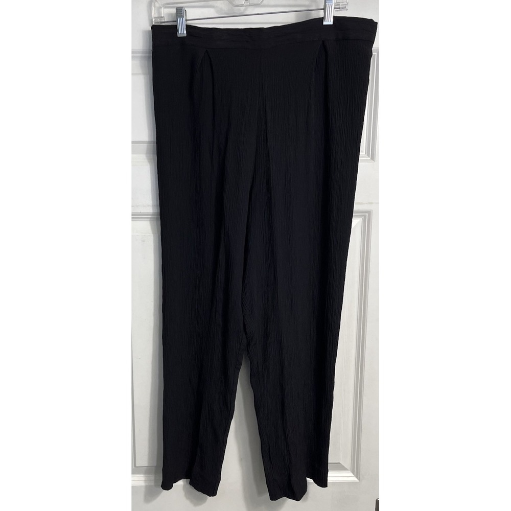Vtg Black Elastic Waist Crinkled Capris Zip Back Sz 16 Perceptions 23" Inseam